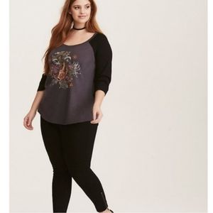 torrid Black Sleeve Charcoal Grey Graphic Raglan Long Sleeve Tee
